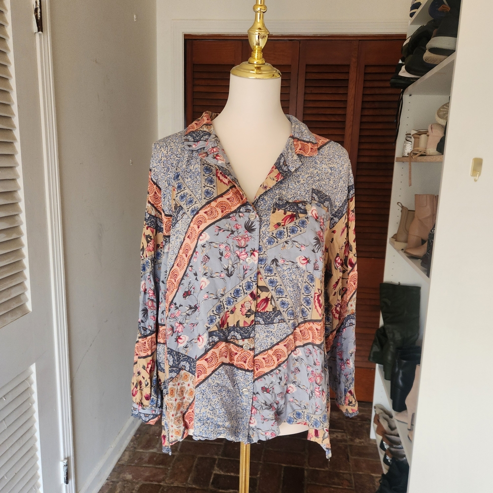 Christian Siriano Multicolor Patchwork Button Down Shirt